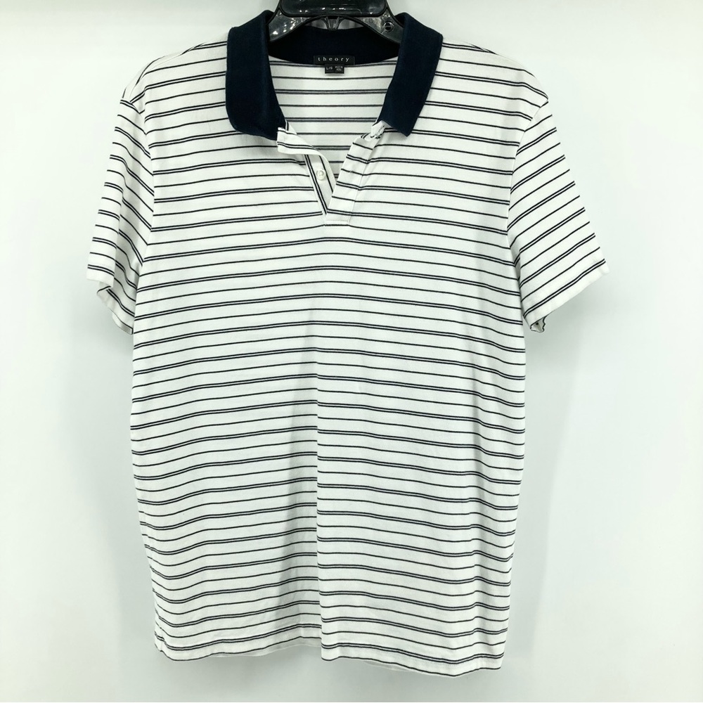 THEORY Striped Short Sleeve Polo Shirt